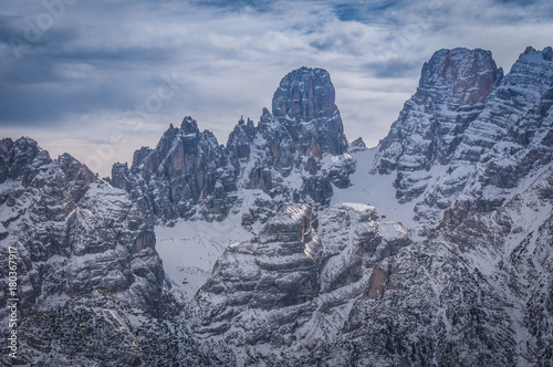 Mount Cristallo crests in winter, Dolomites, Veneto, Italy