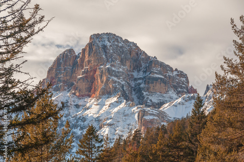 Croda Rossa d'Ampezzo peak in winter, Dolomites, Veneto, Italy photo