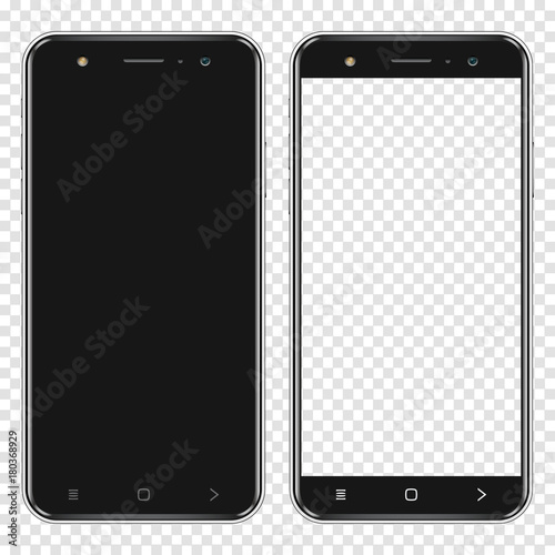 Realistic smartphones with blank screen and transparent screen isolated on transparent background
