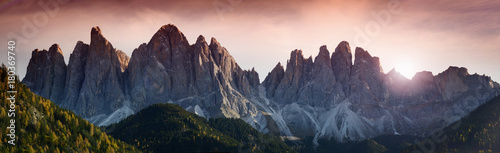 The beautiful Dolomites group of Odle in the Natural Park of Odle-Puez, Val di Funes. Bolzano, South Tyrol Italy  photo