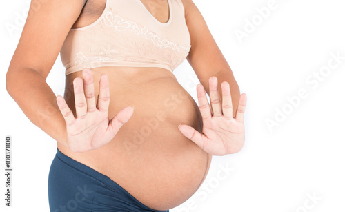 Pregnant women show hand stop
