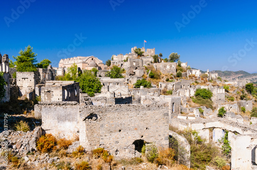 Ruins at the former Greek village of Kayakoy in Turkey, abandoned 1922, now a museum and also known as the Ghost Town.