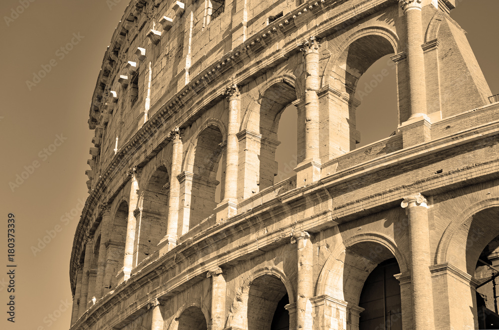 The Roman Colosseum, in sepia toning Rome Italy