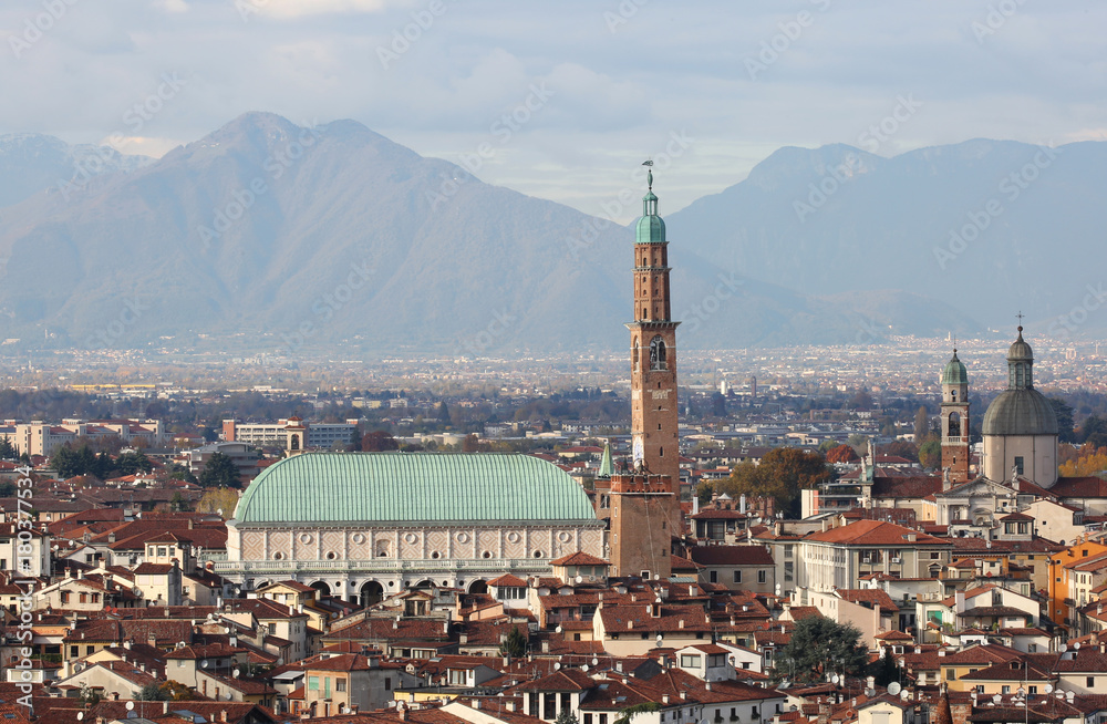 Wonderful view of VICENZA city in Italy and the famous monument