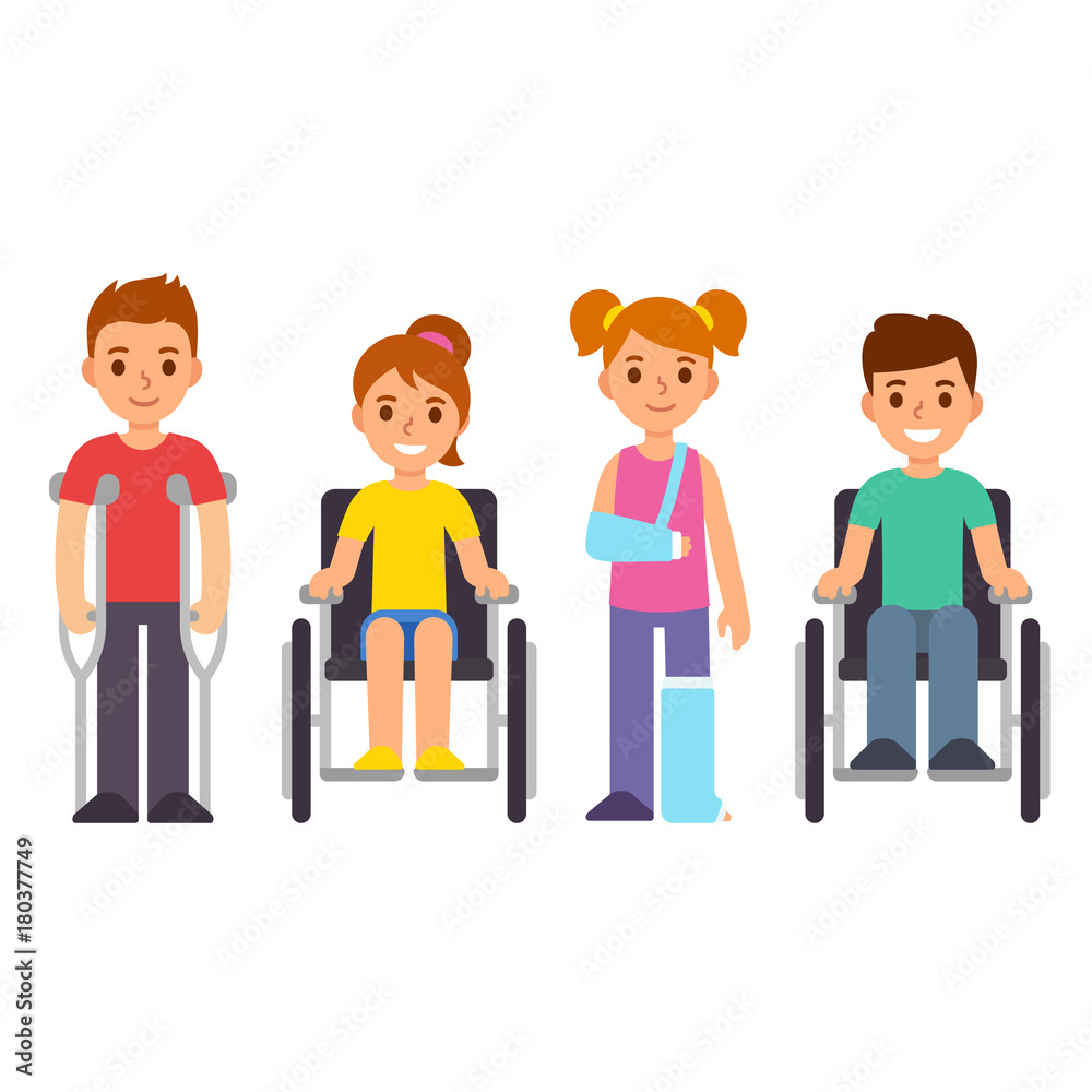 Disabled and injured cartoon children