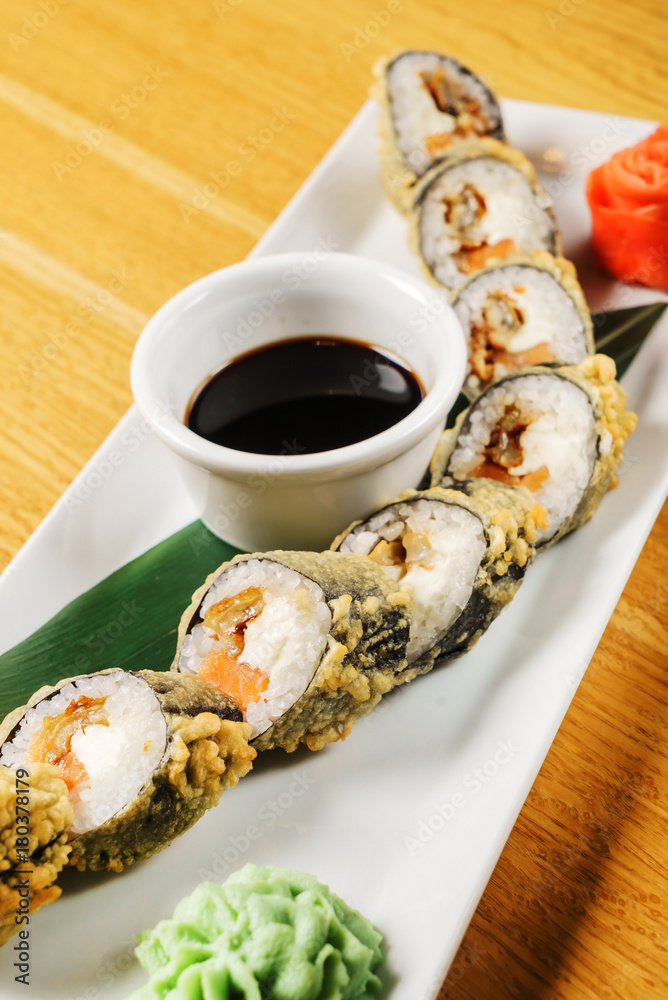 sushi with soy sauce sushi with soy sauce