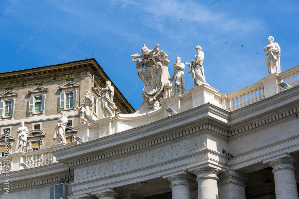 Architectural detail of St. Peter's Basilica at  Saint Peter's Square, Vatican, Rome, Italy