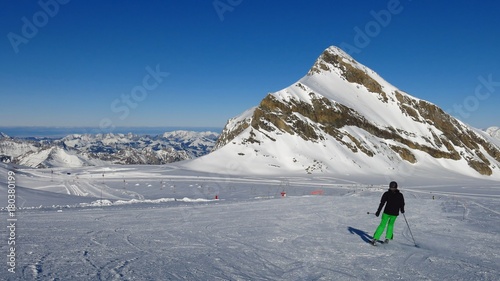 Ski slope on the Diablerets glacier, Switzerland. Mount Oldenhorn.