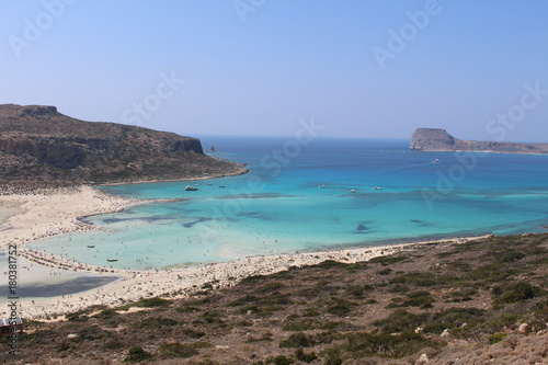 A beautiful view of blue Balos lagoon and beach in Crete Island, Greece. © RukiMedia