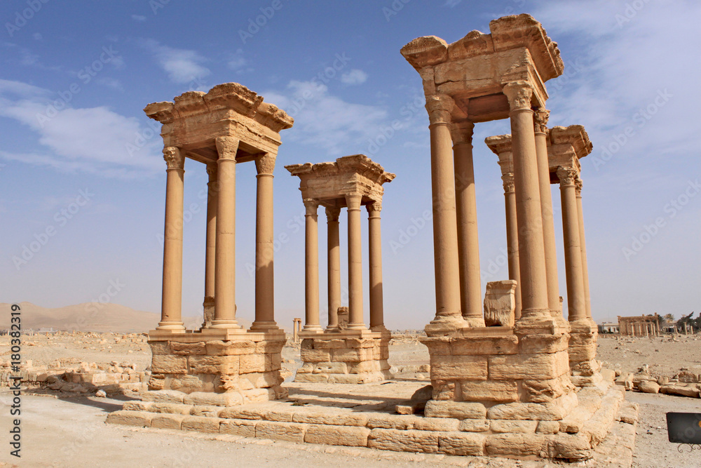 The Tetrapylon. Ruins of the ancient city of Palmyra on syrian desert (shortly before the war, 2011)