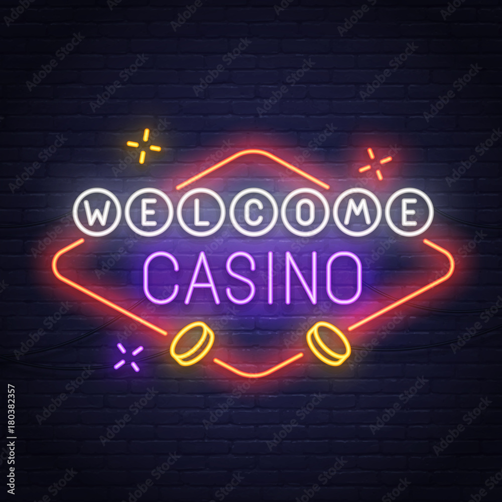 Casino neon sign. Slots. Pocker. Neon sign, bright signboard, light banner.