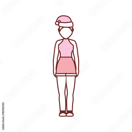 woman stading with christmas hat icon over white background vector illustration