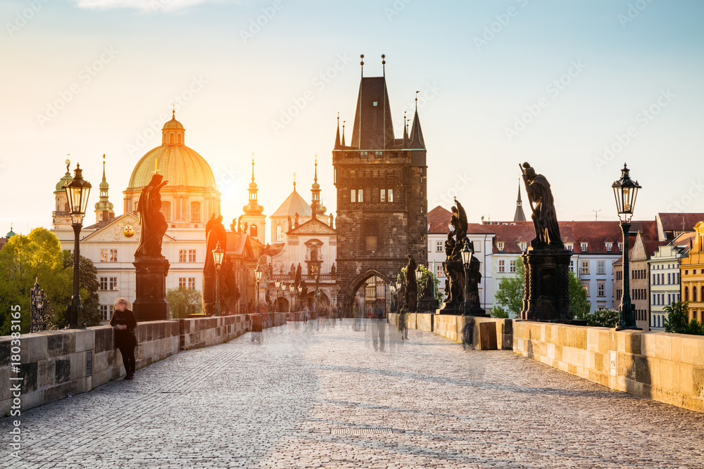 Naklejka premium Fantastic view of the Saint Francis of Assisi Church. Location famous place Charles Bridge (Karluv Most) on river Vltava. Prague, Czech Republic, Europe. Beauty world.