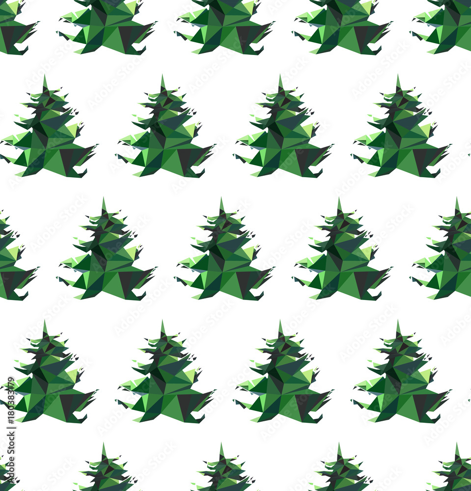 Obraz premium Christmas polygonal triangle abstract graphic artistic bright holiday winter green spruce tree pattern vector hand illustration. Perfect for textile, wallpapers, backgrounds and greetings cards