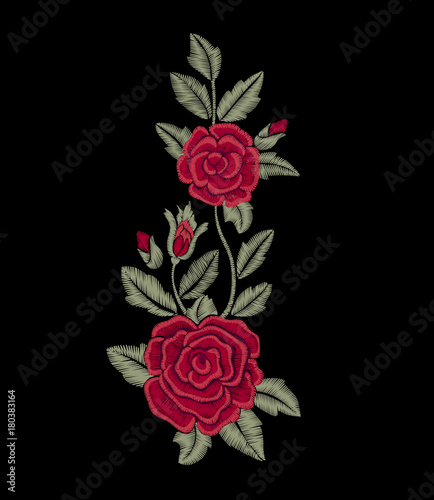 Rose. Embroidered red flowers.
