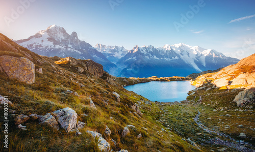 Views of the Mont Blanc glacier with Lac Blanc (White Lake).