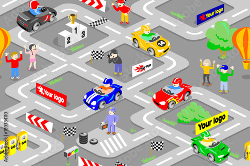 Seamless pattern - racing on toy cars
