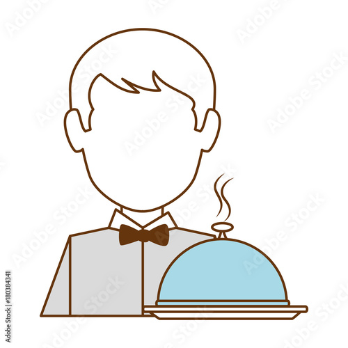 restaurant waiter with tray avatar character vector illustration design