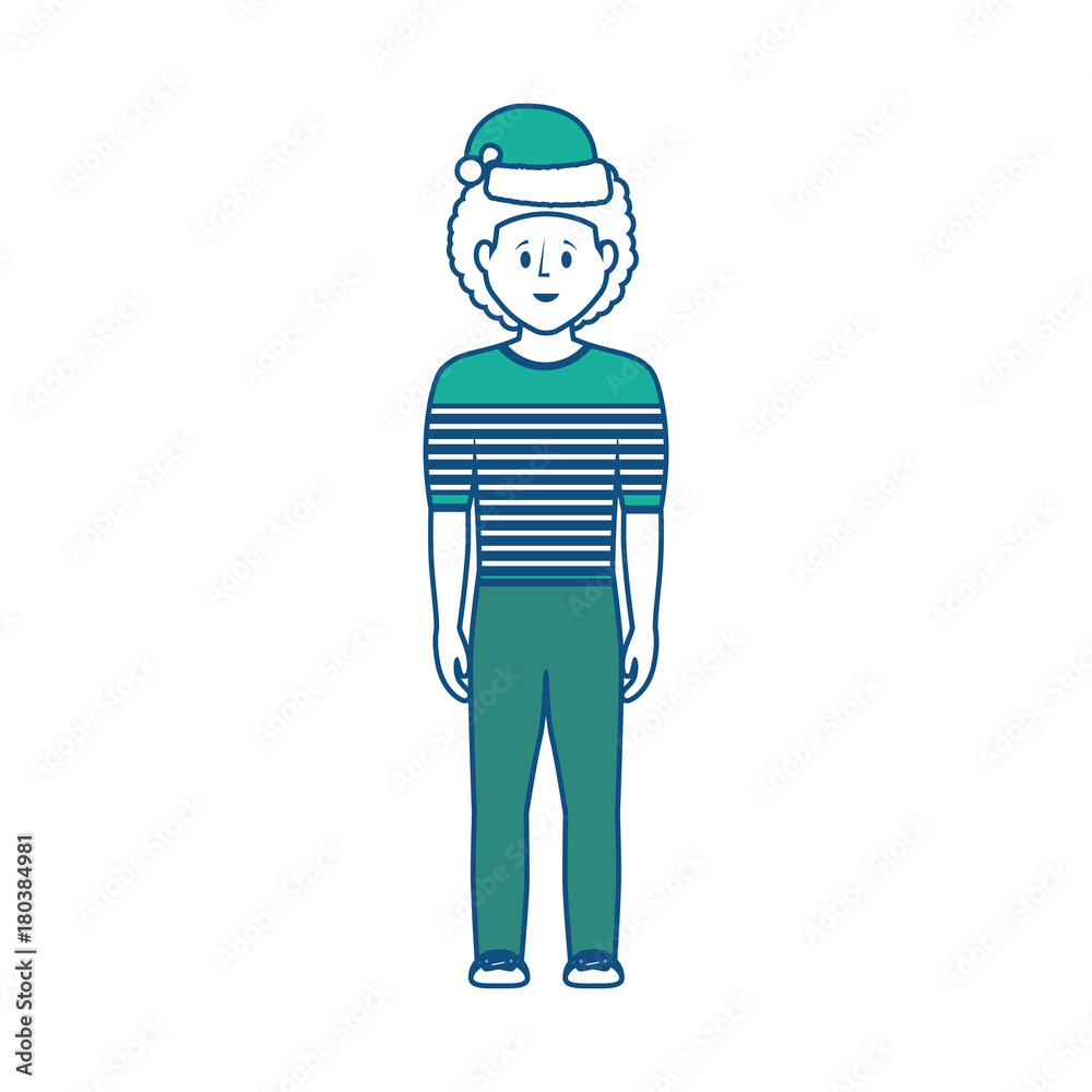 man standing with christmas hat icon over white background vector illustration man standing with christmas hat icon over white background vector illustration