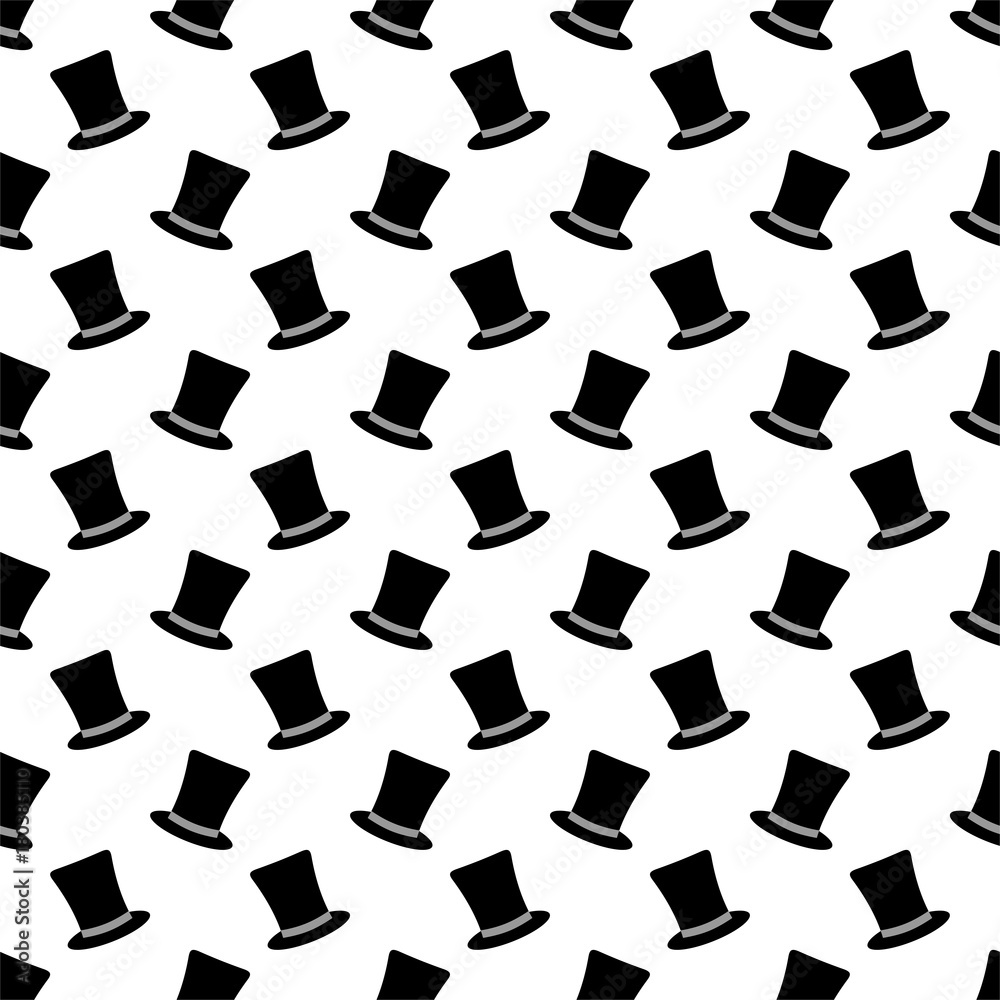 Obraz premium Male background of black cylinders with ribbon in a row led each other and alternately under a white background. Luxury gentleman's hat per head 