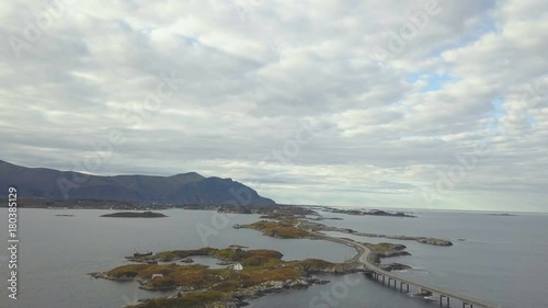 Aerial drone shot of stunning Atlantic Road in Norway photo