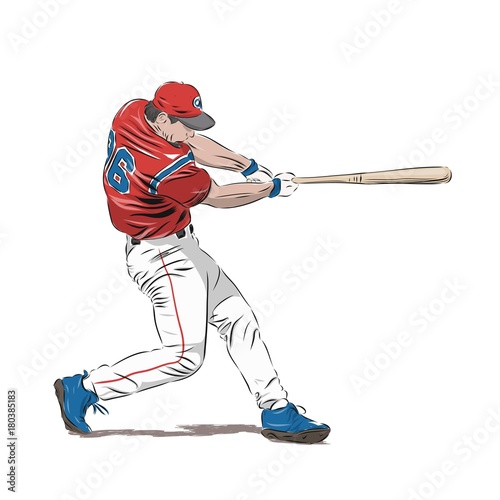Baseball player in red jersey, isolated vector illustration