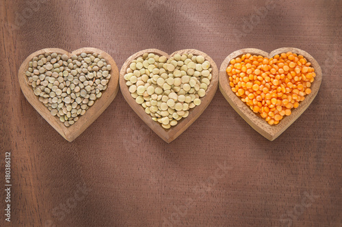 Three types of lentils - Lens culinaris