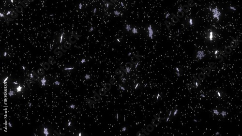 Snow Winter Background with gentle falling shiny Snowflakes in 4K and loopable. Shiny icy Snowflakes falling in Slow-Motion on a black or colored background
