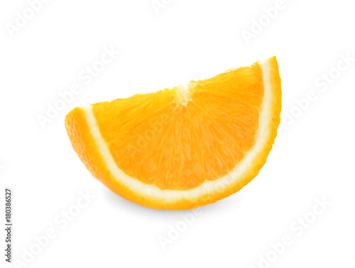 Yummy fresh orange slice on white background