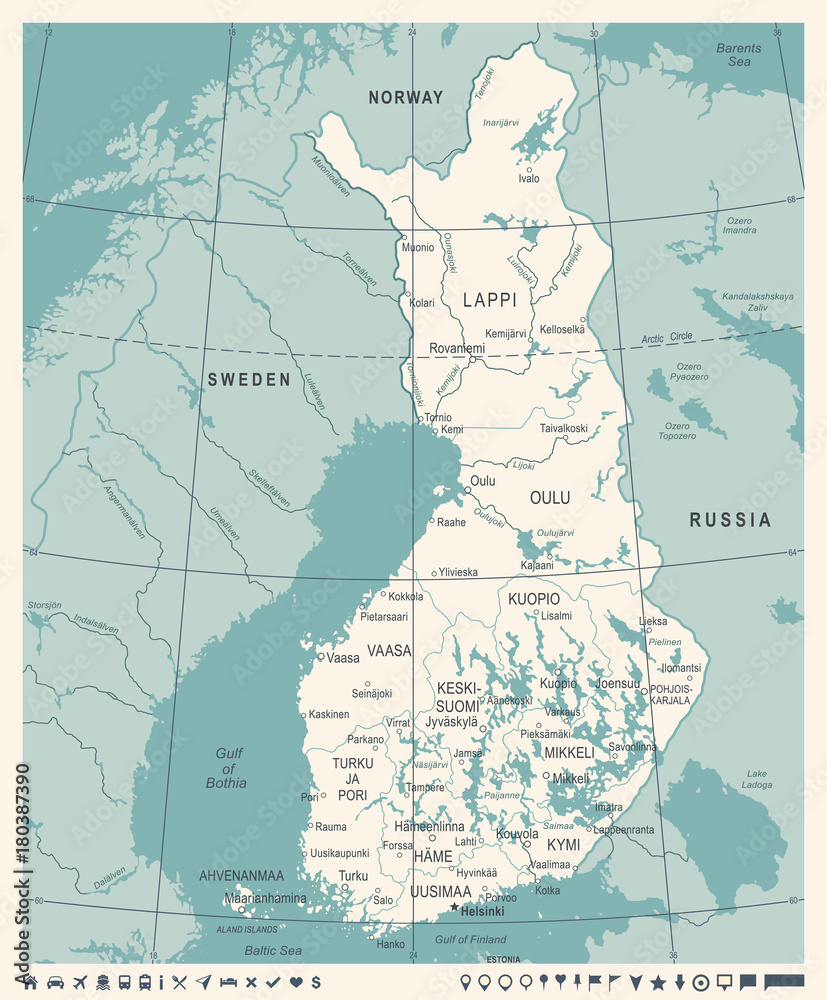 Valokuva Finland Map - Vintage Detailed Vector Illustration - tilaa netistä  Europosters.fi
