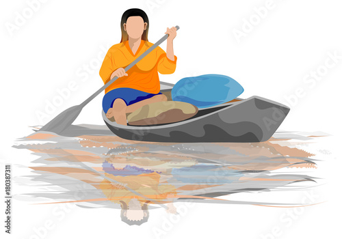 one lady with sampan vector design