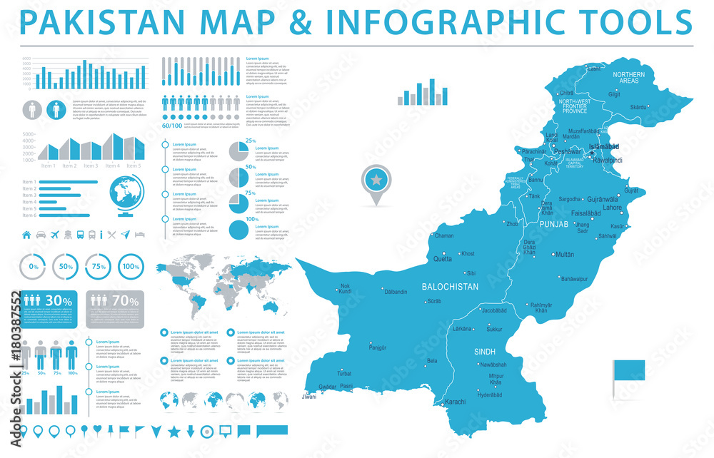 Fototapeta premium Pakistan Map - Info Graphic Vector Illustration