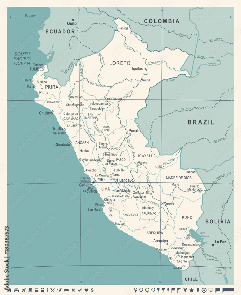 Peru Map - Vintage Vector Illustration