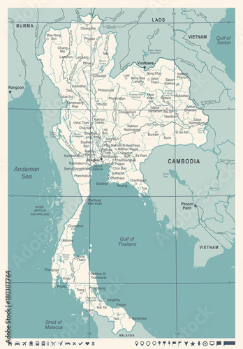 Thailand Map - Vintage Vector Illustration