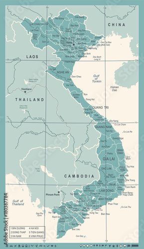 Vietnam Map - Vintage Vector Illustration