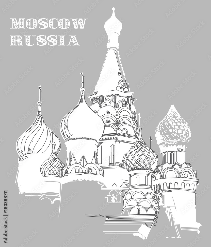 Vector image with Saint Basil's Cathedral in Moscow