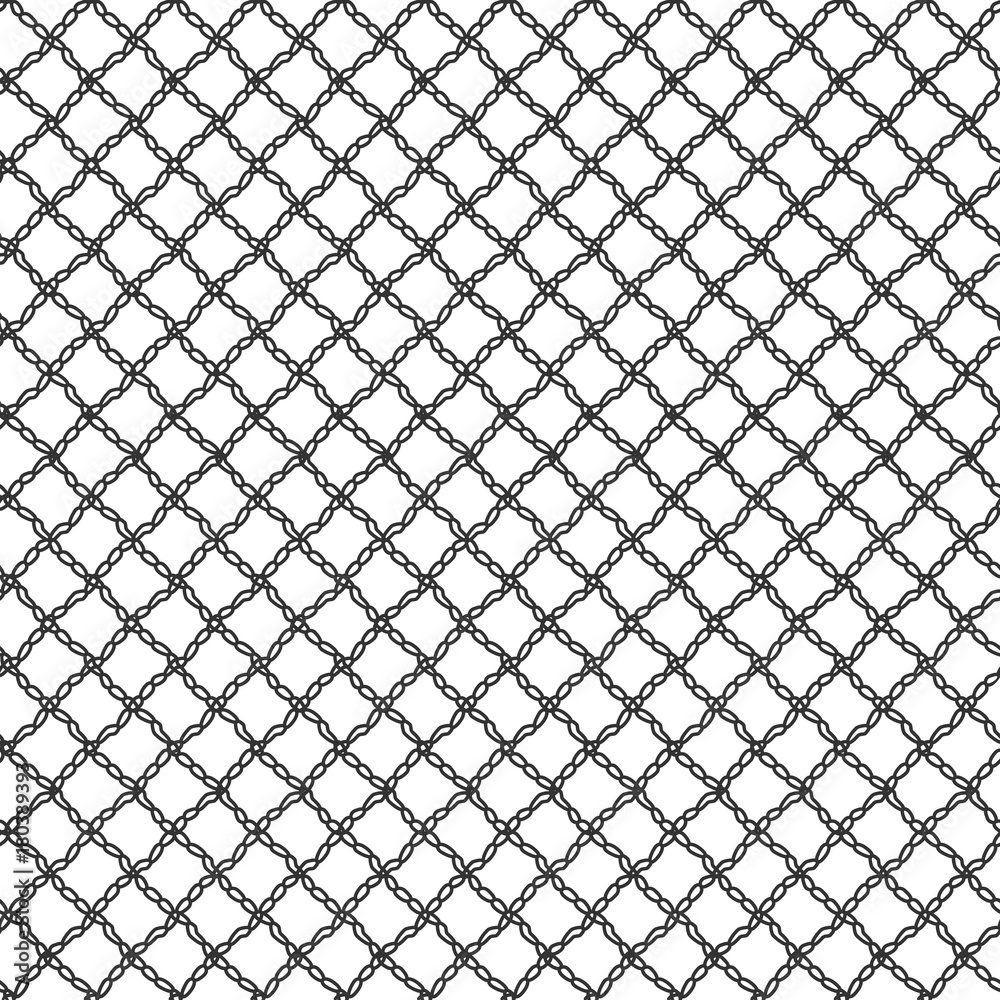 Simple seamless lace mesh of the loops. Black repeating pattern on a white  background. Stock Vector