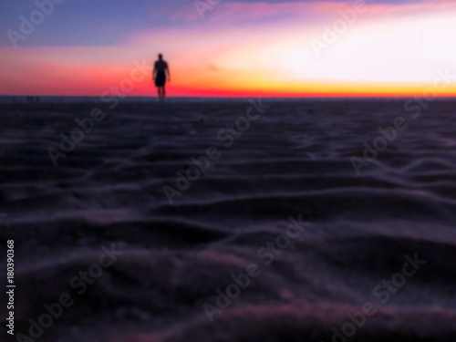 Blurred silhouette Man standinding on the beach with sunset background at Puerto Penasco  Rocky Point  Mexico.