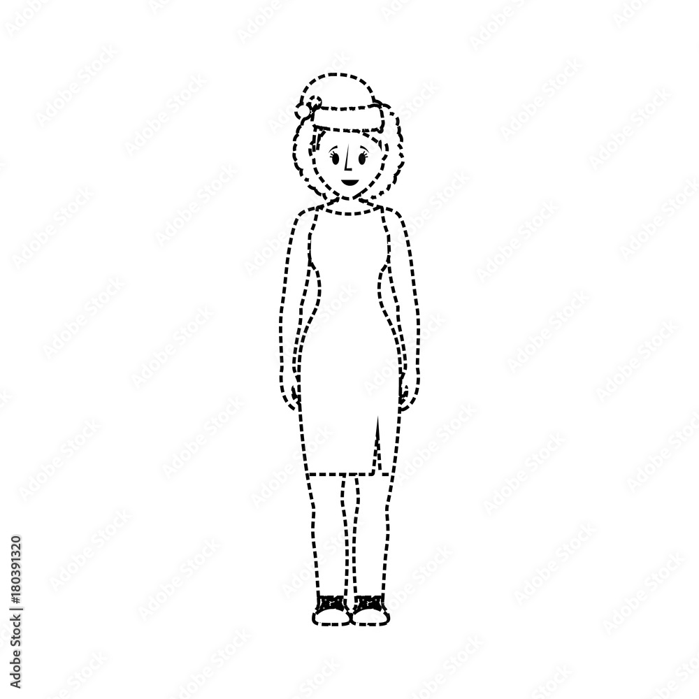flat line uncolored woman with santa hat over white background vector illustration flat line uncolored woman with santa hat over white background vector illustration