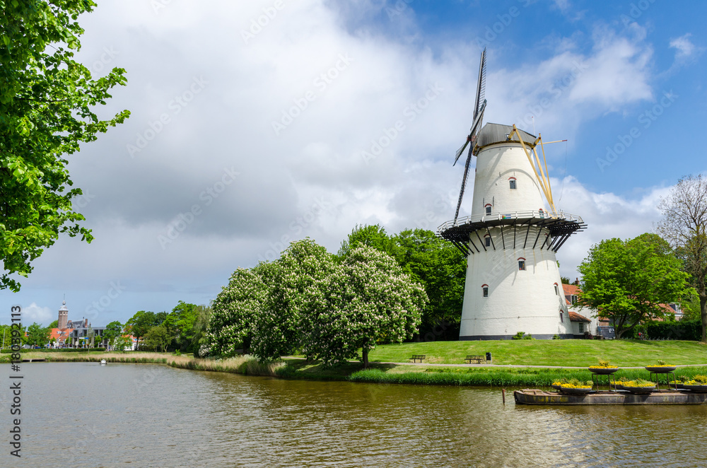 Windmill in the park city of Middelburg, Netherlands (Holland)