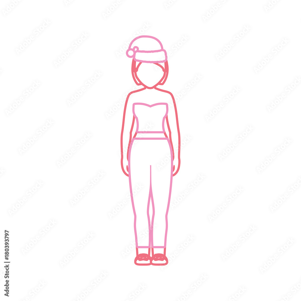 woman stading with christmas hat icon over white background vector illustration woman stading with christmas hat icon over white background vector illustration
