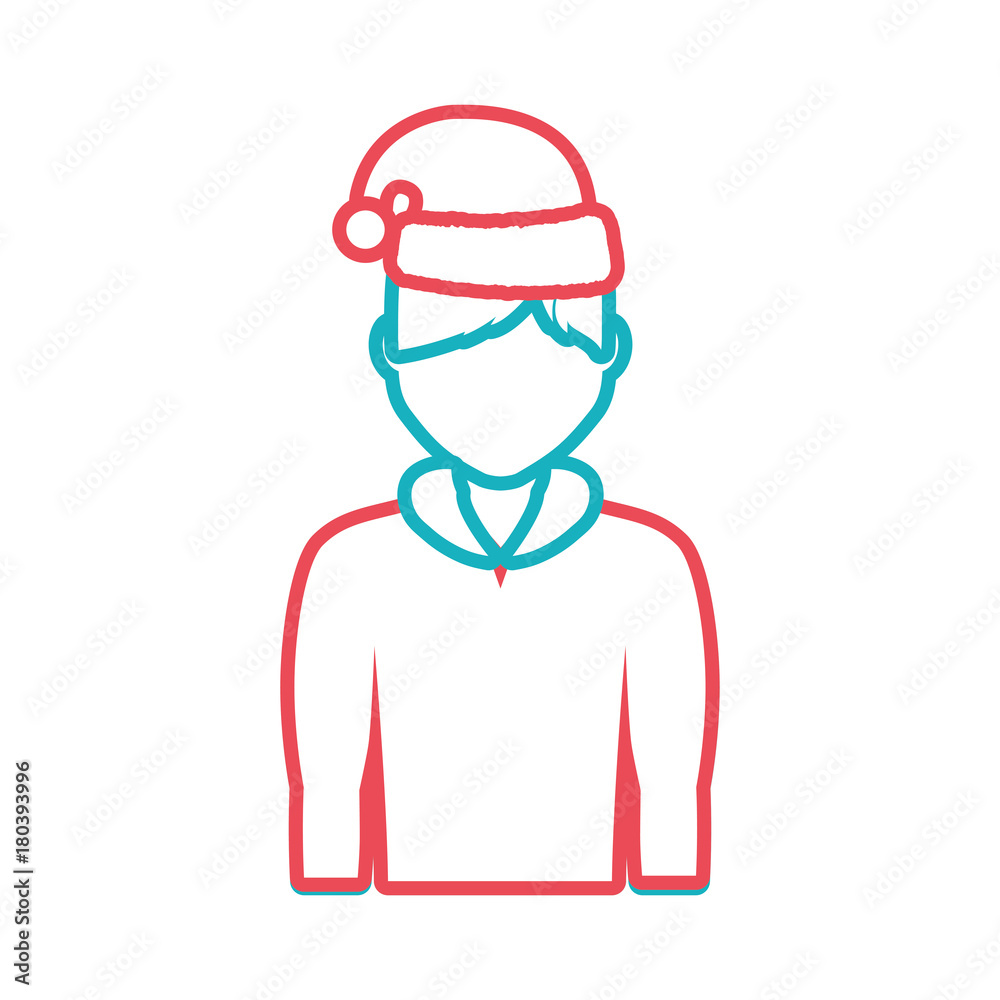 avatar man with christmas hat icon over white background colorful design  vector illustration