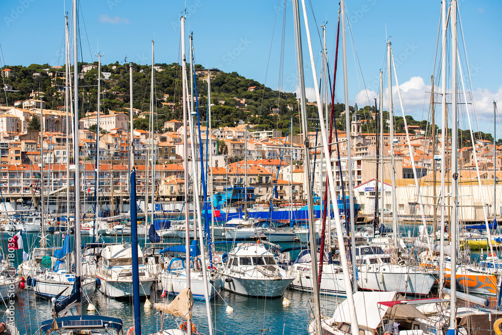 View of the port with yachts, Sete, France. Close-up.