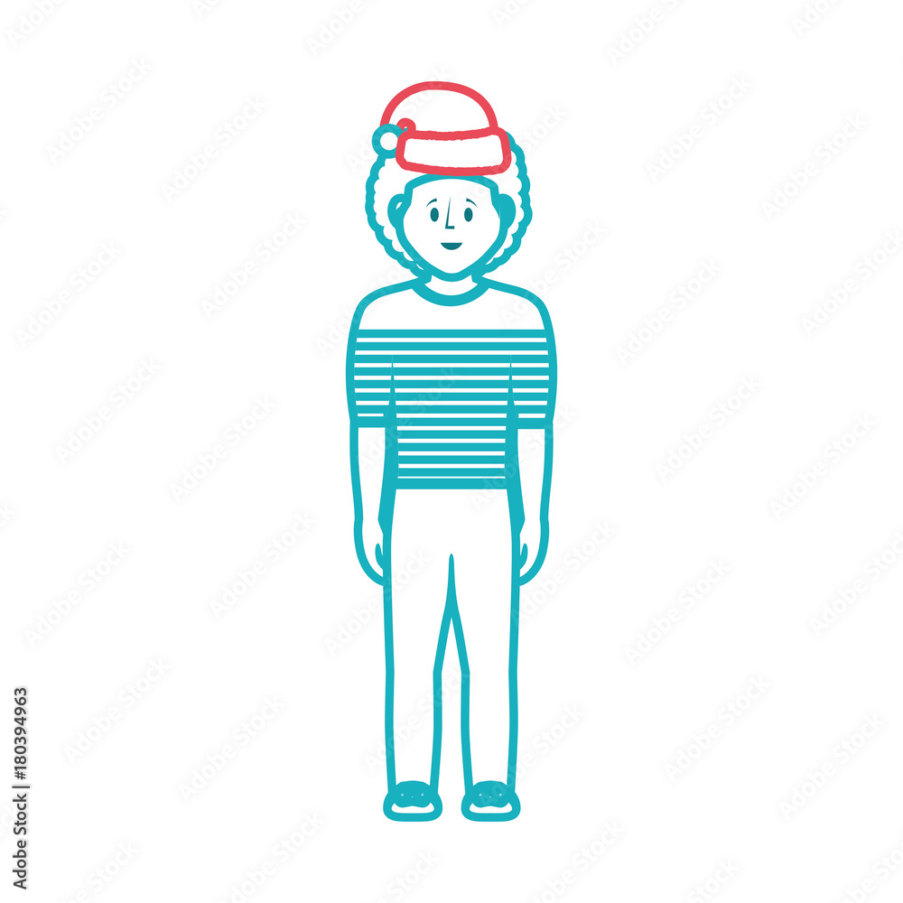 man standing with christmas hat icon over white background vector illustration man standing with christmas hat icon over white background vector illustration