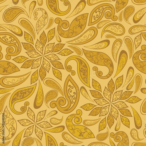 Abstract vintage pattern with decorative flowers  leaves and Paisley pattern in Oriental style.