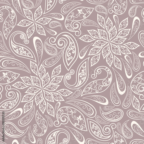 Abstract vintage pattern with decorative flowers, leaves and Paisley pattern in Oriental style.