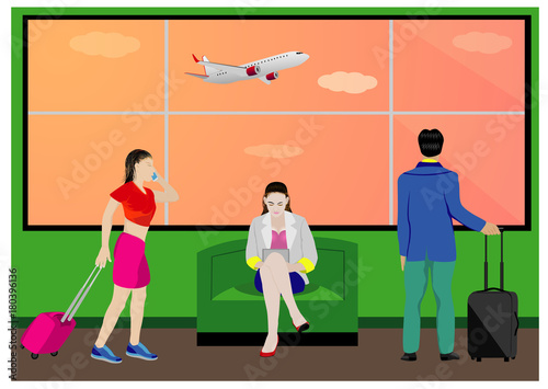 the traveler at airport vector design