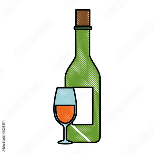 wine bottle with cup vector illustration design