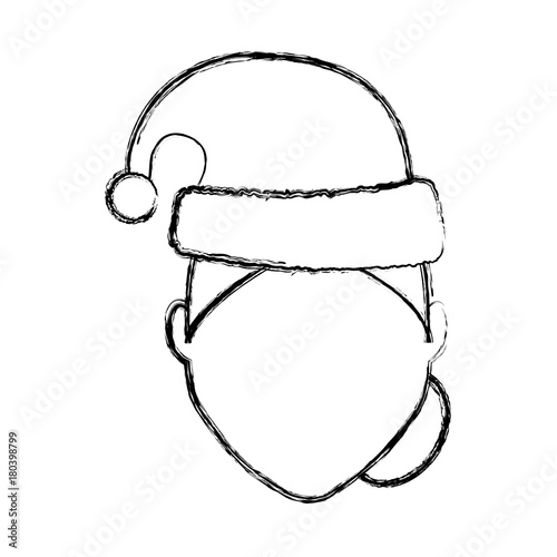 flat line uncolored woman face with santa hat over white background vector illustration