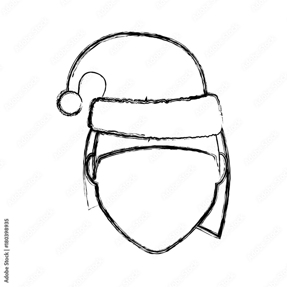 flat line uncolored woman face with santa hat over white background vector illustration flat line uncolored woman face with santa hat over white background vector illustration